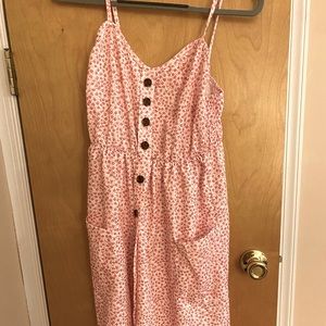Pink flowered button midi dress